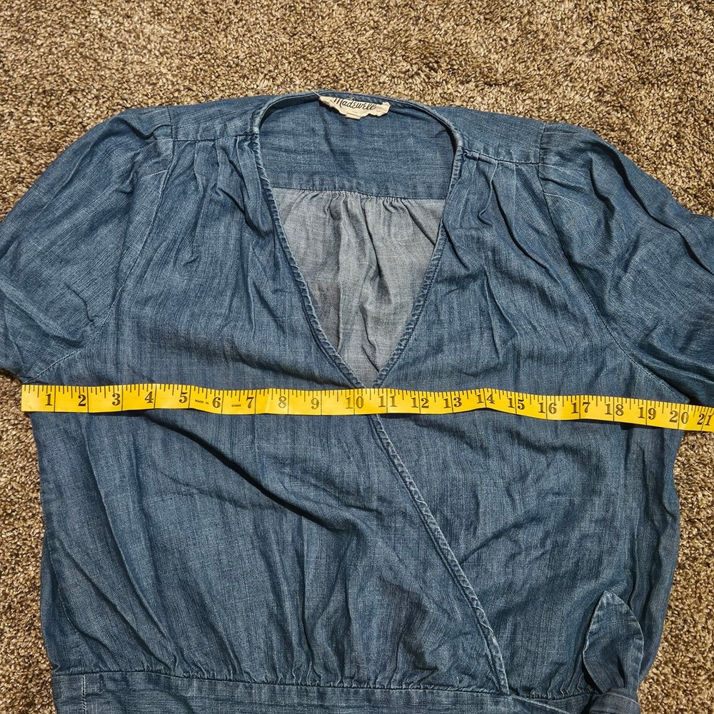 Madewell Denim Wrap Top Size M Blue Chambray Side Tie V-Neck Boho Minimalist - Picture 6 of 12
